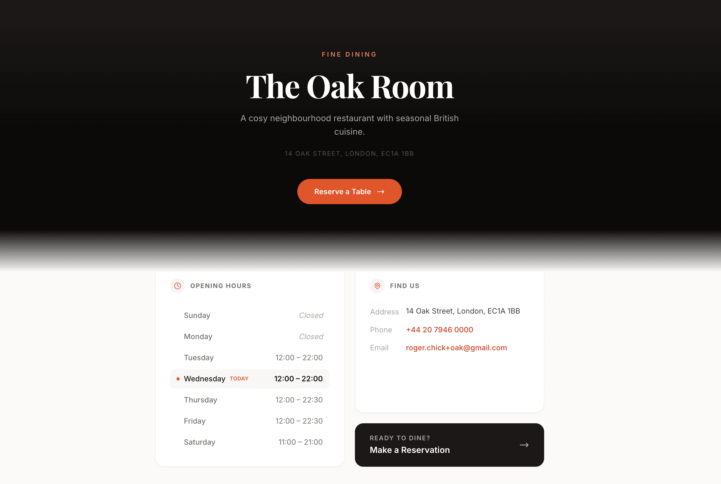 A restaurant booking page where guests choose a date and time